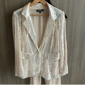 Celebrity Cream Sequin Pant Suit